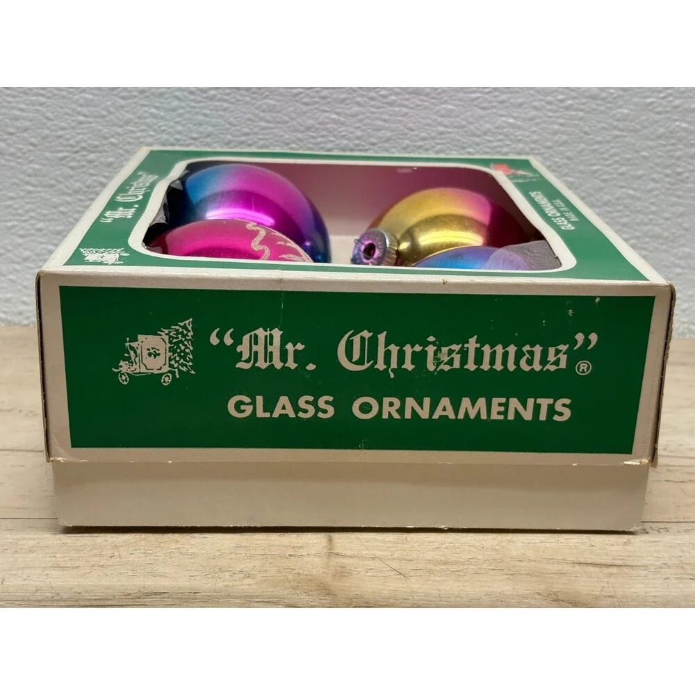 Vtg 1950-60 Set Of 4 Shiny Brite Hand Blown Glass Ball Christmas Tree Ornaments